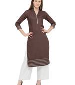 Brown Embroidered Rayon Kurti With Palazzo