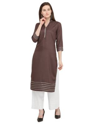 Brown Embroidered Rayon Kurti With Palazzo 2