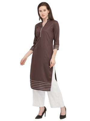 Brown Embroidered Rayon Kurti With Palazzo 3