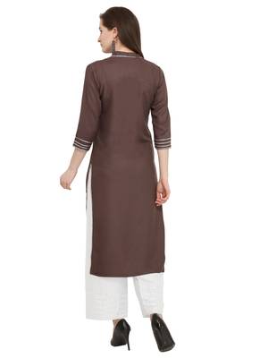 Brown Embroidered Rayon Kurti With Palazzo 4