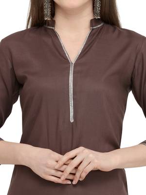 Brown Embroidered Rayon Kurti With Palazzo 5
