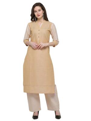 Yellow Printed Cotton  Kurti With Palazzo 1