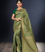 Green Woven Banarasi Art Silk Saree With Blouse