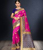Pink Woven Banarasi Art Silk Saree With Blouse