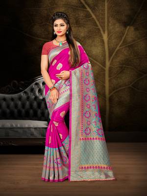 Pink Woven Banarasi Art Silk Saree With Blouse 1