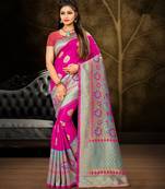 Pink Woven Banarasi Art Silk Saree With Blouse