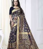 Blue Woven Banarasi Art Silk Saree With Blouse