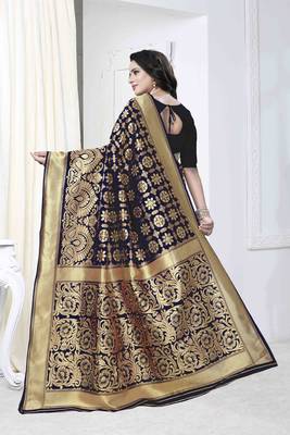 Blue Woven Banarasi Art Silk Saree With Blouse 2