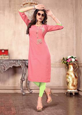 Pink hand woven cotton long kurtis 1