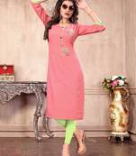 Pink hand woven cotton long kurtis