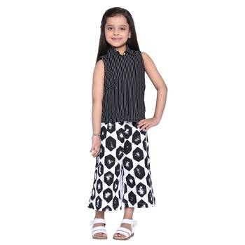 Black Printed Cotton Kid Shirt With Palazzo 1