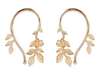 Rose Flower Leaves Cuff Earrings 1