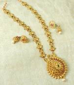 Lalso Designer Kempu Green Stone Gold Plated Long Haar Necklace Set - LSLGS02_KG