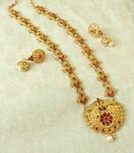 Lalso Designer Kempu Stone Gold Plated Long Haar Necklace Set - LSLGS03_KP