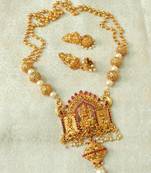 Lalso Designer Temple Jewelry Kempu Long Laxmi Pendant Set - LSLPS03_KP