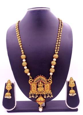 Lalso Designer Temple Jewelry Kempu Long Laxmi Pendant Set - LSLPS03_KP 2