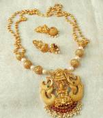 Lalso Designer Temple Jewelry Kempu Green Long Laxmi Pendant Set - LSLPS04_KG