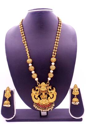 Lalso Designer Temple Jewelry Kempu Green Long Laxmi Pendant Set - LSLPS04_KG 2