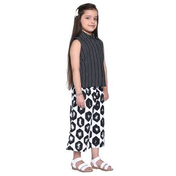 Black Printed Cotton Kid Shirt With Palazzo 3