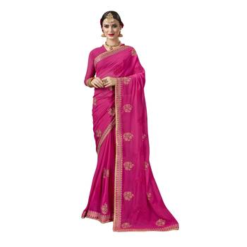 Pink embroidered georgette saree with blouse 1