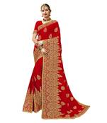Red embroidered georgette saree with blouse