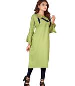 Light-green plain rayon ethnic-kurtis