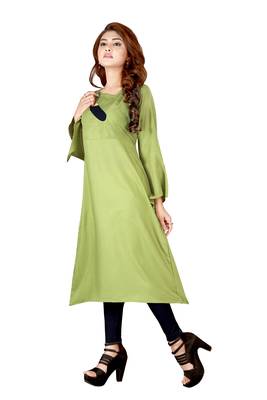 Light-green plain rayon ethnic-kurtis 2