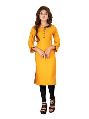Mustard plain rayon ethnic-kurtis 1