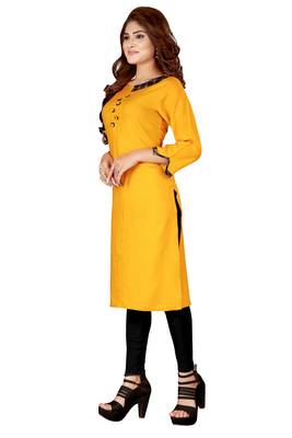 Mustard plain rayon ethnic-kurtis 2