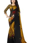 Golden printed crepe saree with blouse