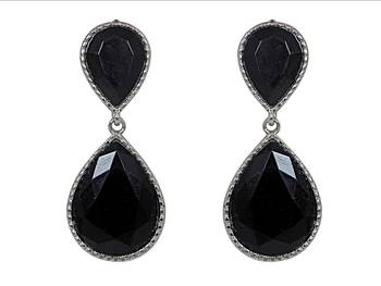 Black Dual Droplet Drop Earrings 2