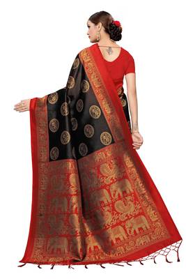 Black printed cotton silk saree with blouse 2