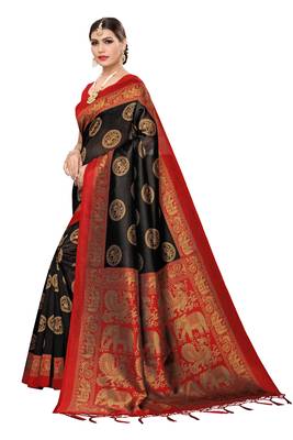 Black printed cotton silk saree with blouse 3