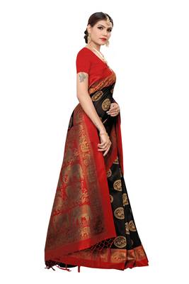 Black printed cotton silk saree with blouse 4