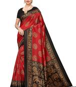 Red printed cotton silk saree with blouse