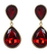 Maroon Dual Droplet Drop Earrings