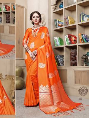 Orange woven cotton silk saree with blouse 1