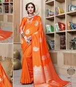 Orange woven cotton silk saree with blouse