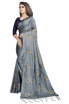 Dark grey embroidered art silk sarees saree with blouse 1