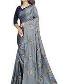 Dark grey embroidered art silk sarees saree with blouse