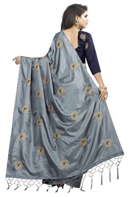 Dark grey embroidered art silk sarees saree with blouse 2