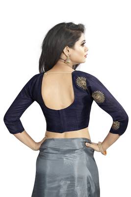 Dark grey embroidered art silk sarees saree with blouse 3