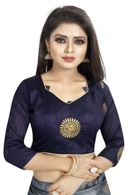 Dark grey embroidered art silk sarees saree with blouse 4