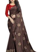 Dark coffee embroidered art silk sarees saree with blouse