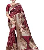 Maroon hand woven cotton silk saree with blouse