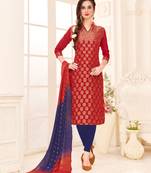 Red Weaved Banarasi Cotton Salwar