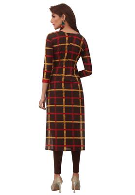 Women's Brown & Red Cotton Printed Straight Fit Readymade Kurta 2