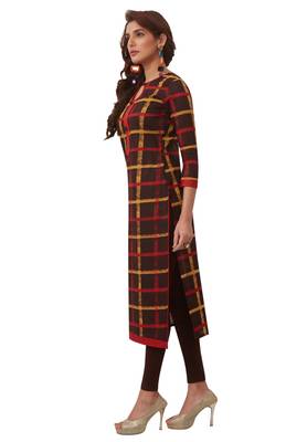 Women's Brown & Red Cotton Printed Straight Fit Readymade Kurta 3