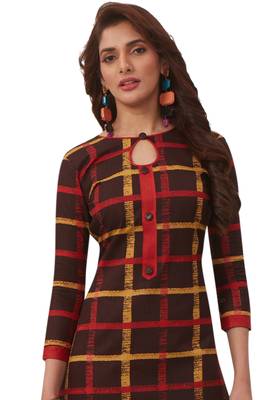 Women's Brown & Red Cotton Printed Straight Fit Readymade Kurta 4