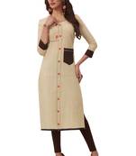 Women'S Beige & Brown Cotton Printed Straight Fit Readymade Kurta